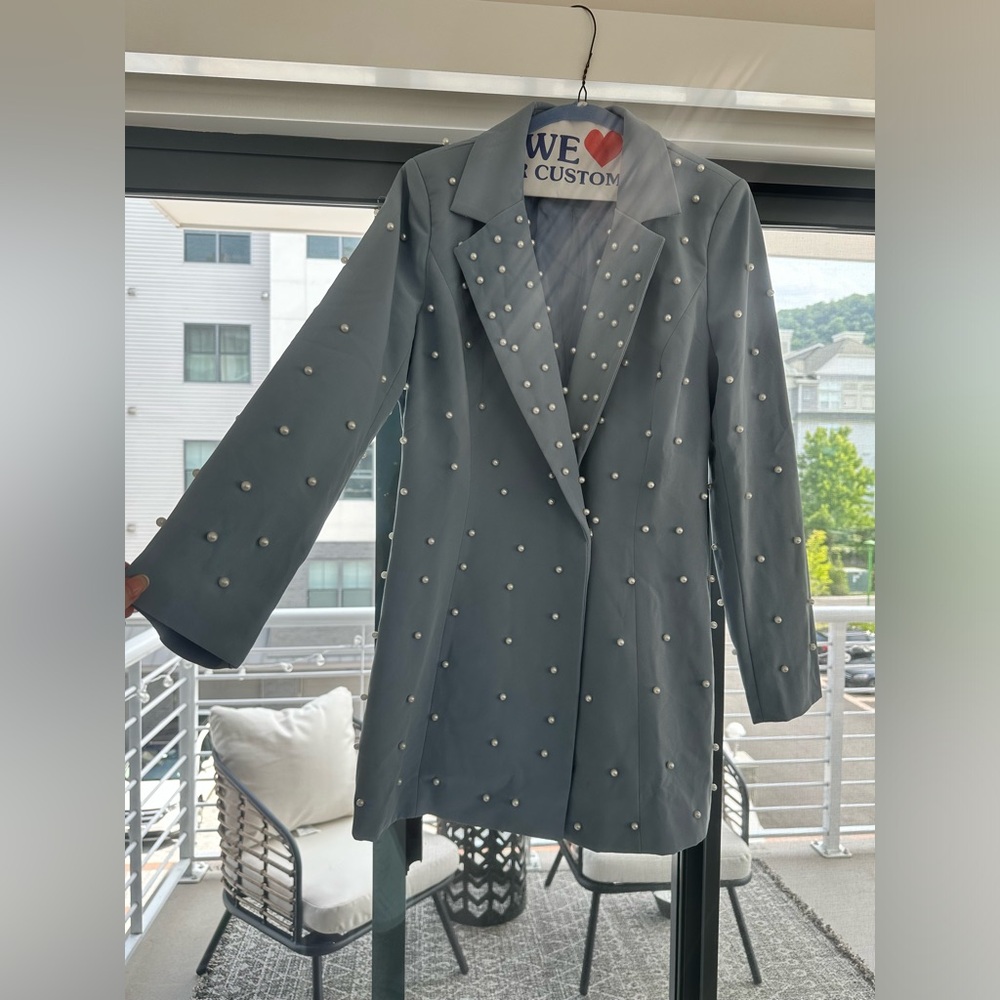 Light Blue with Pearls Blazer Mini Dress